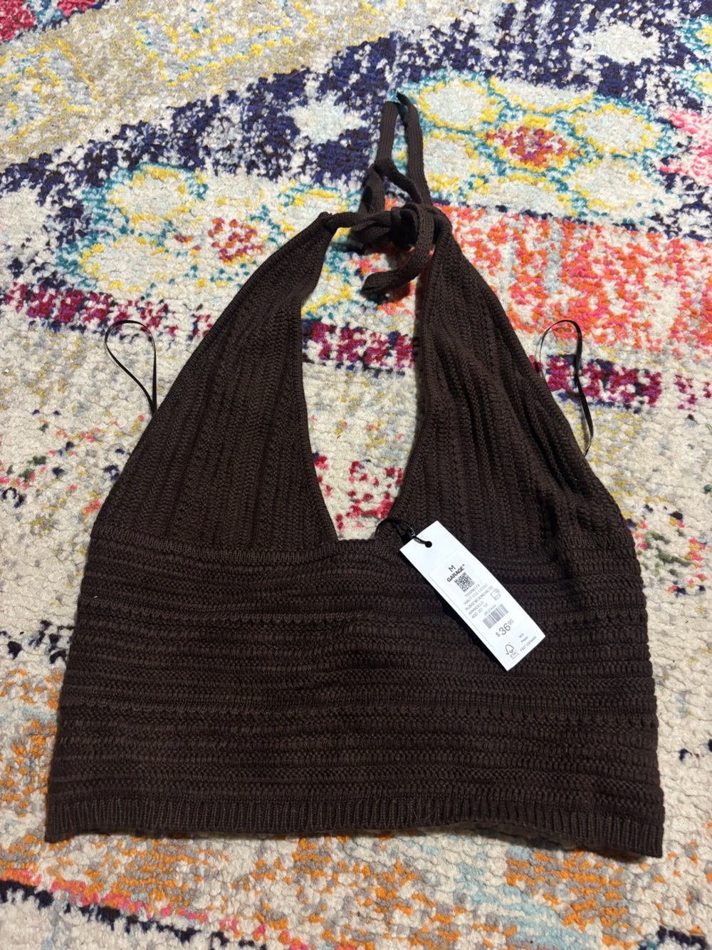 NWT Garage Brown Ribbed Halter Crochet Top